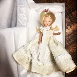 Nancy Ann Storybook Doll Bisque 5.5 in 5 joints - yellow dress and bonnet 1940s